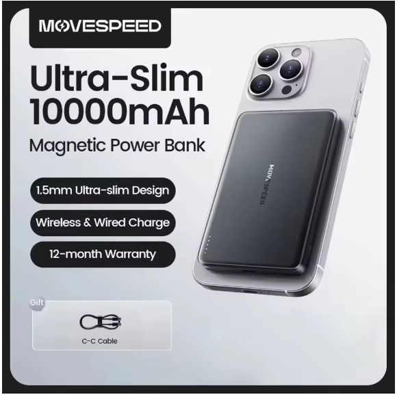 MOVESPEED S10 Slim Magnetic Power Bank 10000mAh PD20W Portable Charger Wireless External Battery for iPhone 16 Samsung Powerbank
