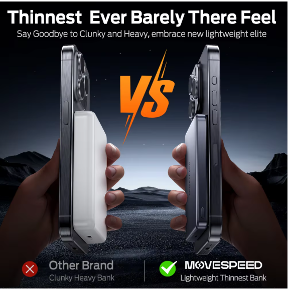 MOVESPEED S10 Slim Magnetic Power Bank 10000mAh PD20W Portable Charger Wireless External Battery for iPhone 16 Samsung Powerbank