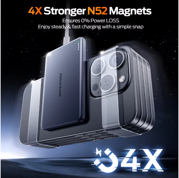 MOVESPEED S10 Slim Magnetic Power Bank 10000mAh PD20W Portable Charger Wireless External Battery for iPhone 16 Samsung Powerbank